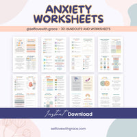 Therapy worksheet bundle, psychology resources, self-care, inner critic, boundaries, trauma, acceptance therapy, safety plan, planner, affirmations,GAD