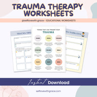 Therapy worksheet bundle, psychology resources, self-care, inner critic, boundaries, trauma, acceptance therapy, safety plan, planner, affirmations,GAD