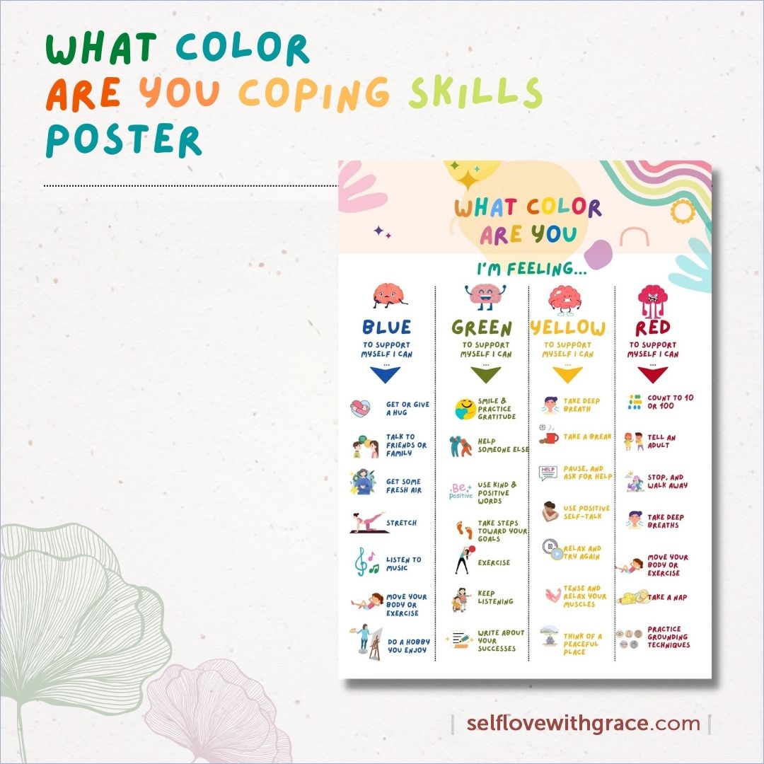 Feelings Emotions Coping Skills Printable Poster Bundle Handouts for Kids-Teens-6pgs Feelings Thermometer-Wheel-List-Chart Feeling Emotion