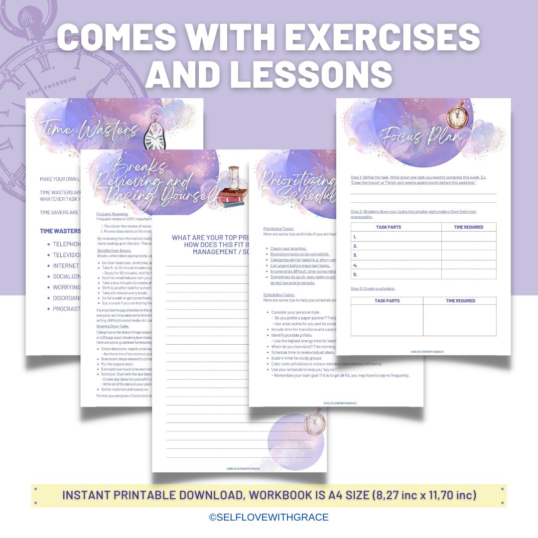 Time Management Workbook: Printable, Planner, Time Manager, Worksheets, For School, Time Tracker, Organizer, School Counselor Resource, PDF