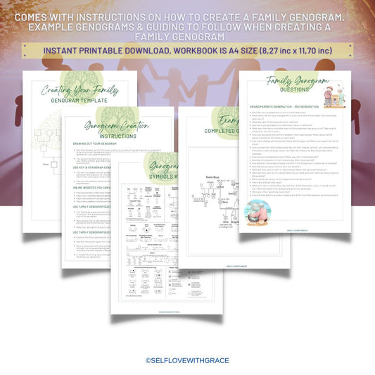 Family Genogram Therapy Workbook: Family Tree, Generations, Dynamics, Systems & Patterns, Therapist Tool, MFT Exercise, Counseling, Journal
