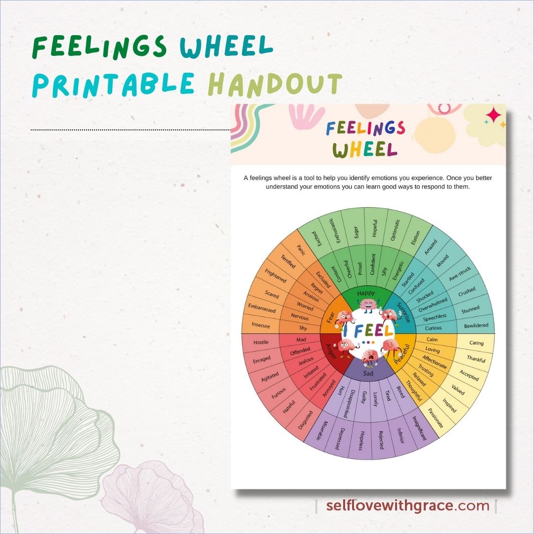 Feelings Emotions Coping Skills Printable Poster Bundle Handouts for Kids-Teens-6pgs Feelings Thermometer-Wheel-List-Chart Feeling Emotion