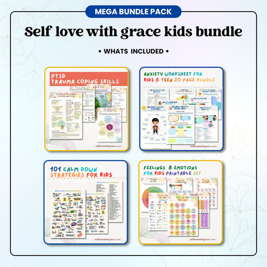 SELFLOVEWITHGRACE Kids Bundle - Printable Therapy Worksheets for Kids and Teens