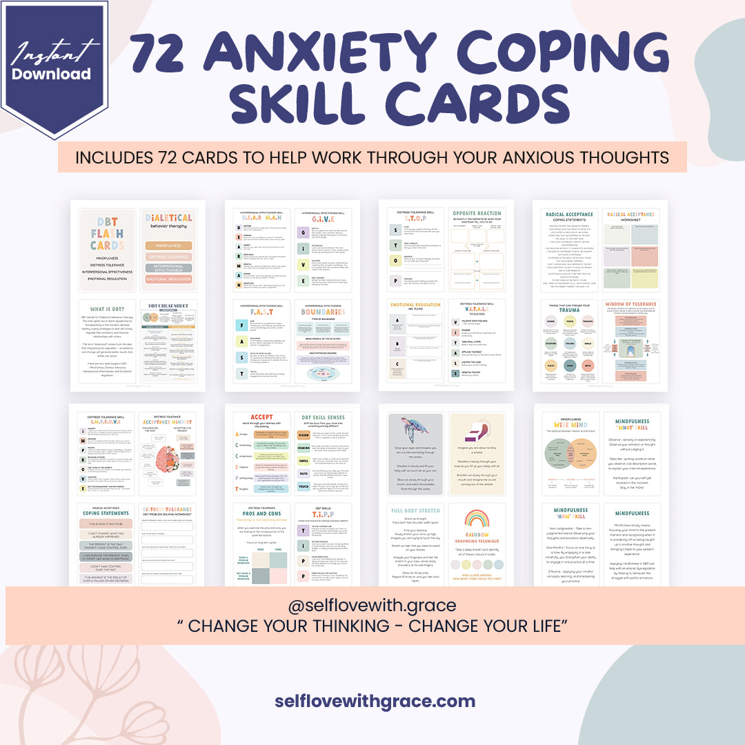 Anxiety coping skill flashcard, therapy worksheet, anxiety relief, coping strategy cards, psychology resources, therapy office decor