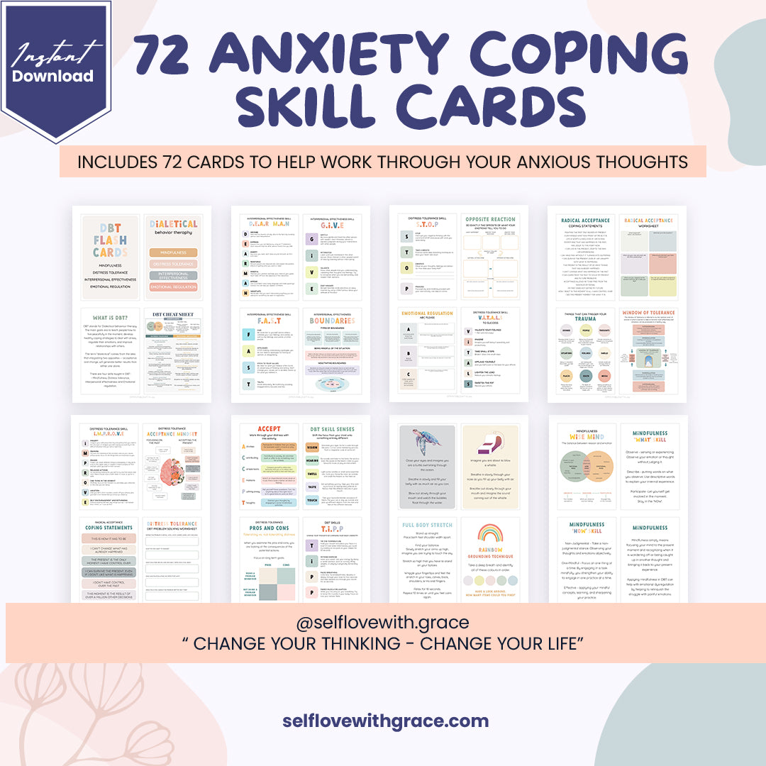 Anxiety coping skill flashcard, therapy worksheet, anxiety relief, cop ...