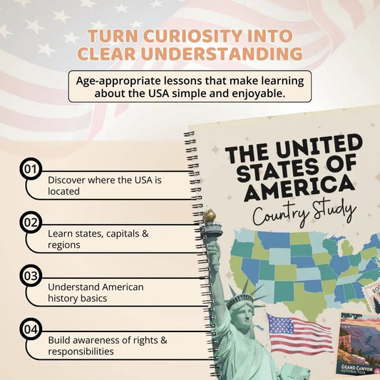 United States of America Country Study PDF – Geography, History, Government & Worksheets (Kids & Homeschool)