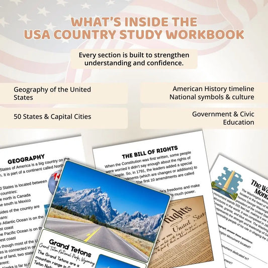 United States of America Country Study PDF – Geography, History, Government & Worksheets (Kids & Homeschool)