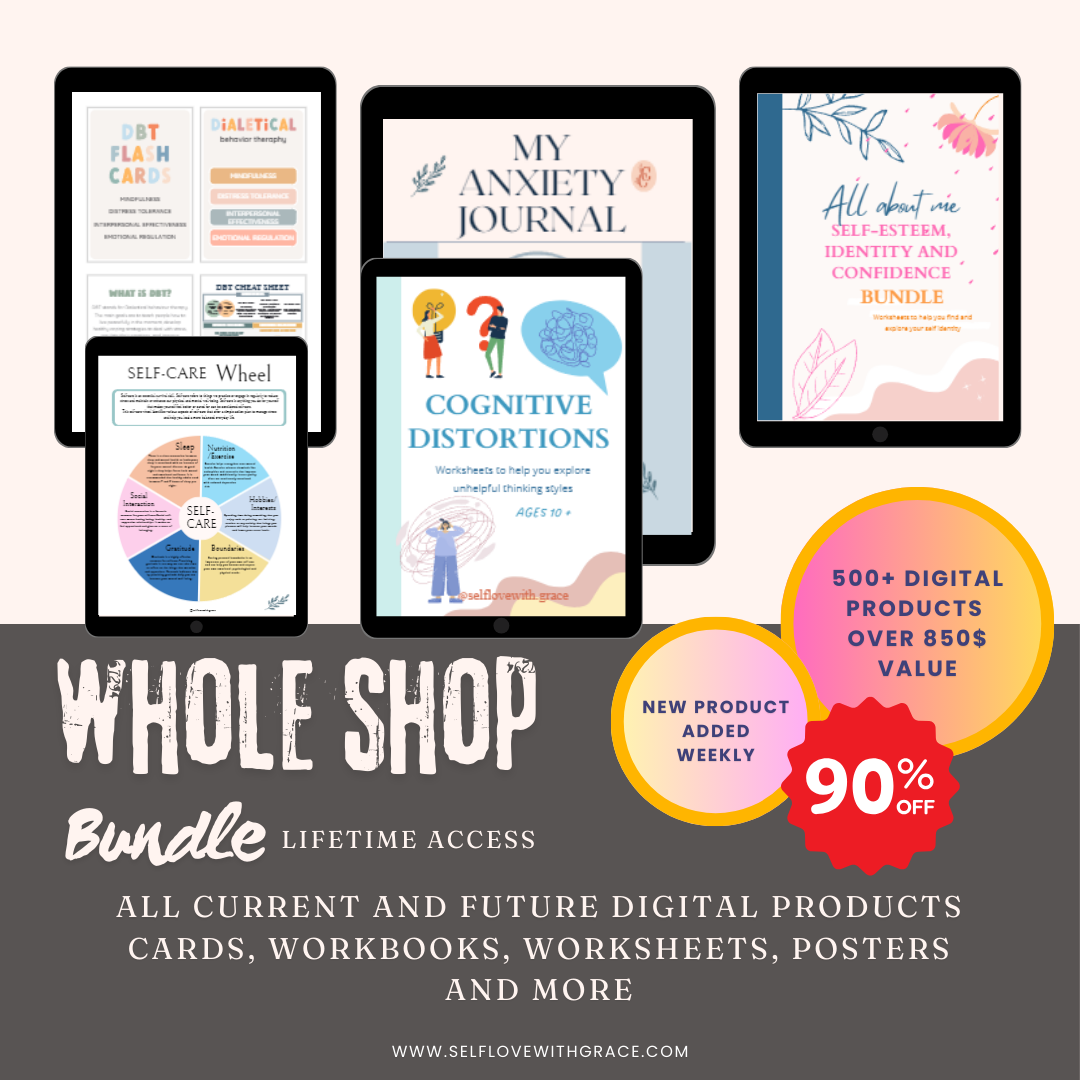 SELFLOVEWITHGRACE Complete Website Bundle - Emotional and Mental Health Support Therapy Tools for Kids and Adults