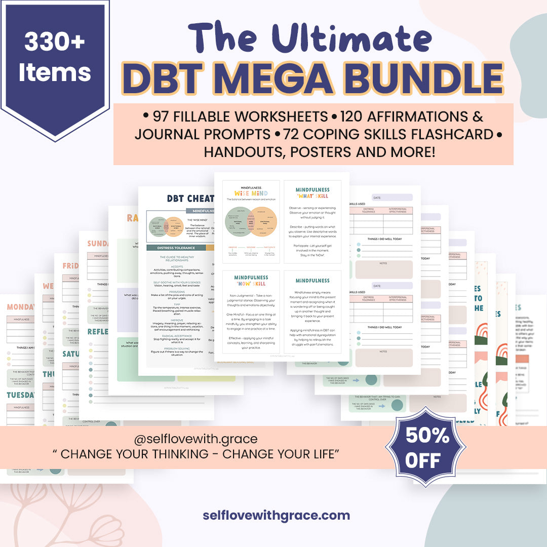 DBT Mega Bundle, DBT Skills, DBT Workbook, Therapy Worksheet, Therapy Tools, DBT Flash Cards, DBT Cheat Sheet