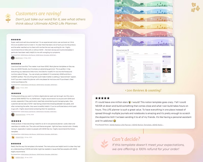 ADHD Notion Life Planner | ADHD Notion Template, ADHD Notion, Notion Dashboard, All in one Notion Template, Personal Planner for Notion