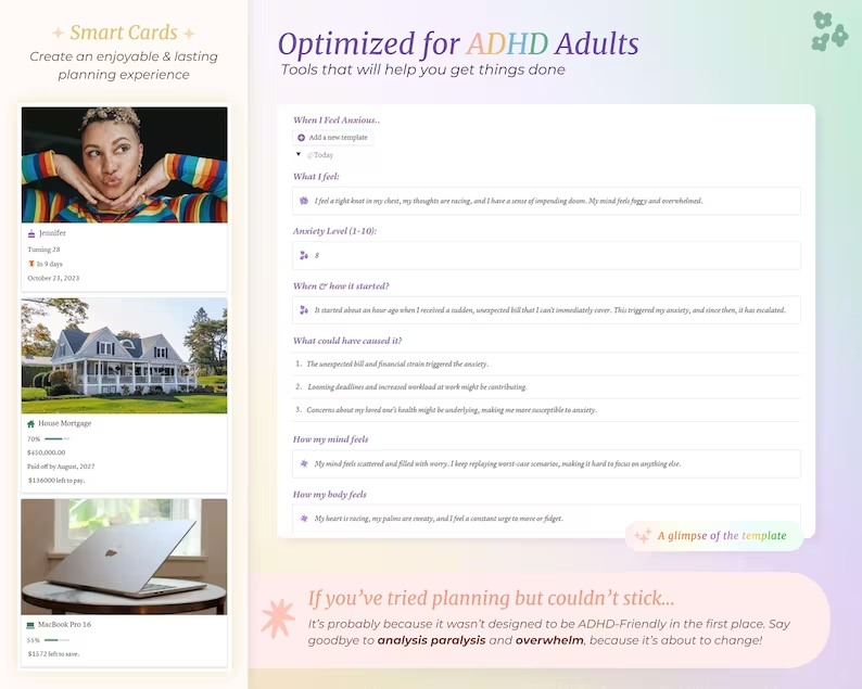 ADHD Notion Life Planner | ADHD Notion Template, ADHD Notion, Notion Dashboard, All in one Notion Template, Personal Planner for Notion