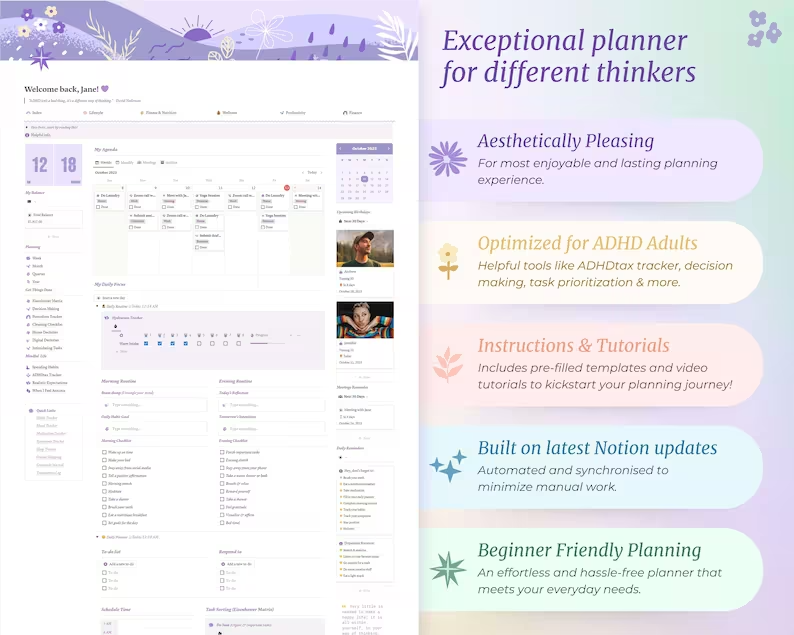 ADHD Notion Life Planner | ADHD Notion Template, ADHD Notion, Notion Dashboard, All in one Notion Template, Personal Planner for Notion