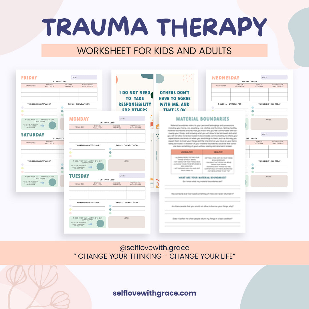 Trauma therapy 60% off bundle, anxiety coping skill card, therapy worksheets, crisis therapy PTSD, anxiety therapy tool, safety plan, BPD + Bonuses(6 ebooks)
