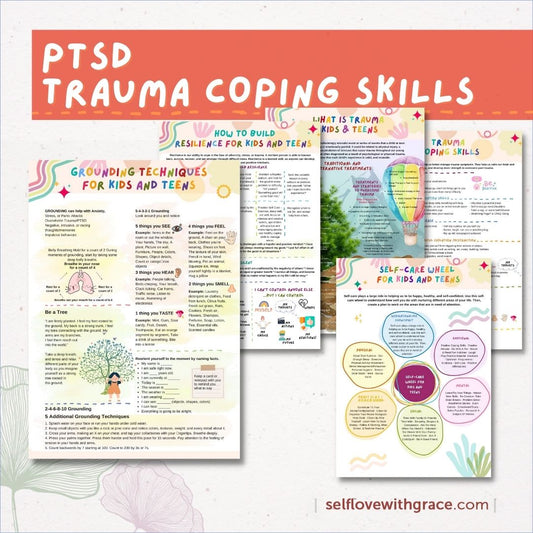 PTSD Trauma Coping Skills Printable Handouts Bundle for Kids-Teens-Young Adults