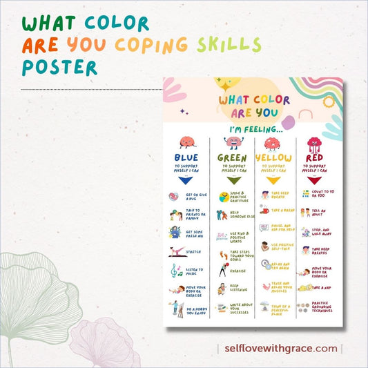 Feelings Emotions Coping Skills Printable Poster Bundle Handouts for Kids-Teens-6pgs Feelings Thermometer-Wheel-List-Chart Feeling Emotion