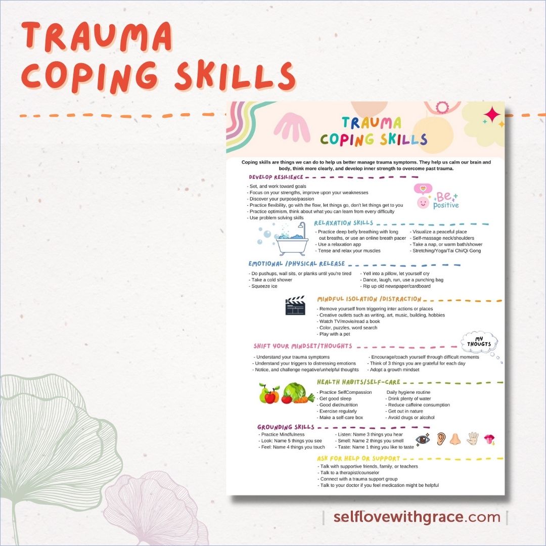 PTSD Trauma Coping Skills Printable Handouts Bundle for Kids-Teens-Young Adults