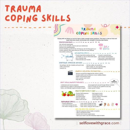 PTSD Trauma Coping Skills Printable Handouts Bundle for Kids-Teens-Young Adults