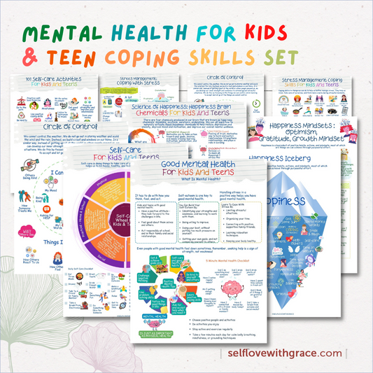Mental Health Printable Therapy Handouts For Kids & Teens - 9 Page Coping Skills Counseling Posters Set PDF