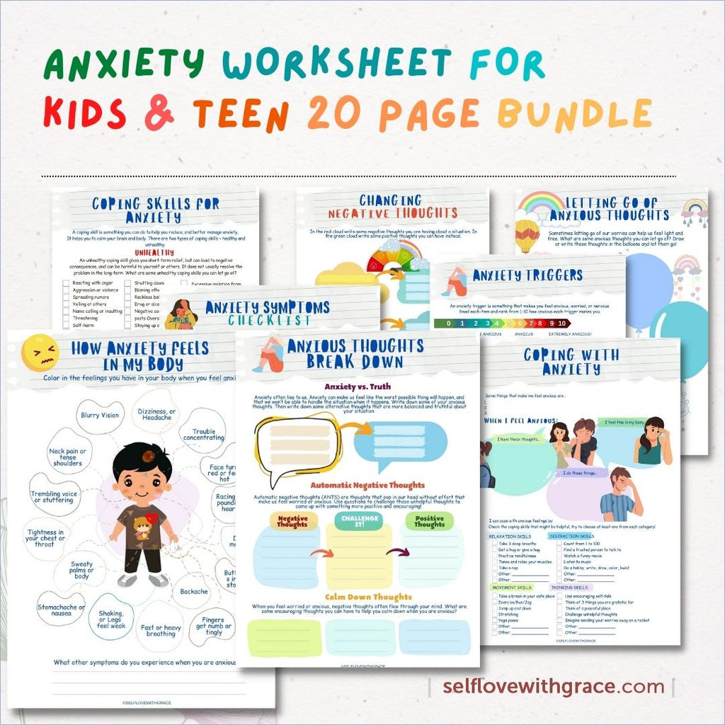 Anxiety Worksheets Printable Bundle for Kids & Teens - Social Emotional Learning Mental Health Relief CBT PDF – SELFLOVEWITHGRACE for Free Printable Anxiety Triggers Worksheet