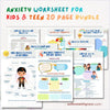 Anxiety Worksheets 20 Pg Printable Bundle for Kids & Teens - Social Emotional Learning Mental Health Relief CBT PDF