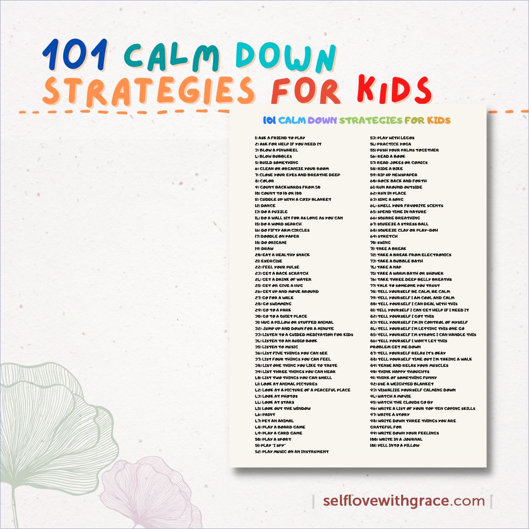 101 Calm Down Strategies For Kids Printable Poster - Emotional Regulation Skills SEL - Coping Skills Poster - Calm Down Printable For Kids