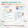 Anxiety Worksheets 20 Pg Printable Bundle for Kids & Teens - Social Emotional Learning Mental Health Relief CBT PDF