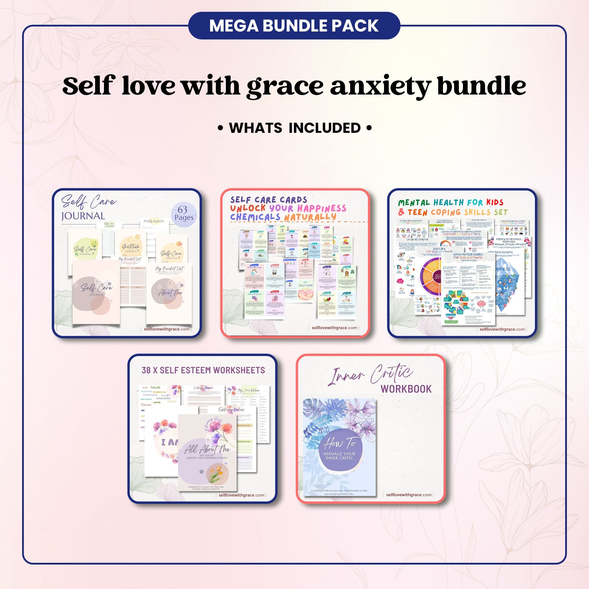 SELFLOVEWITHGRACE Anxiety Bundle - Anxiety Coping Emotional Support Therapy Tools