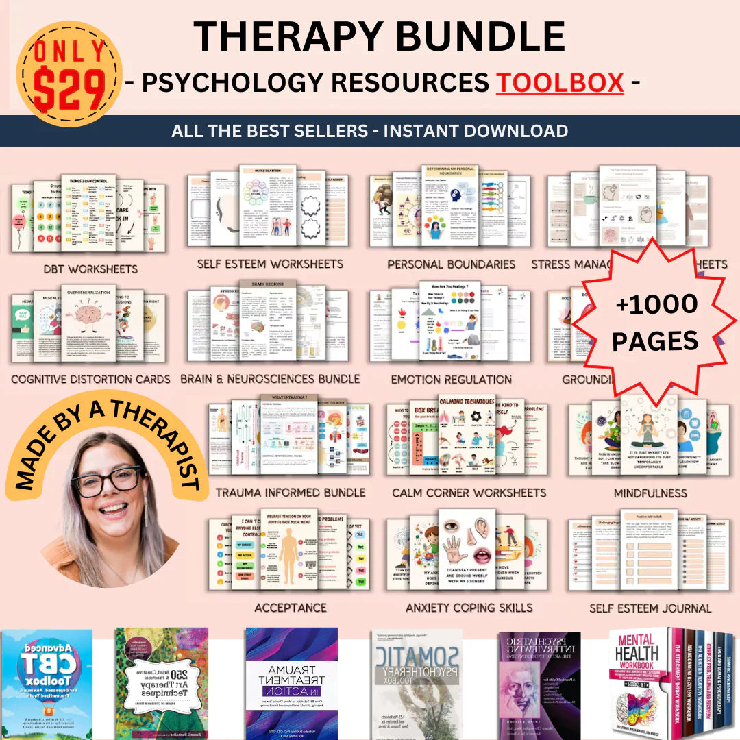 Mental Health Therapy Worksheet Bundle: Psychology Resources for Inner Critic, Boundaries, Trauma, and GAD – Includes Safety Plan, Planner, and Affirmations!