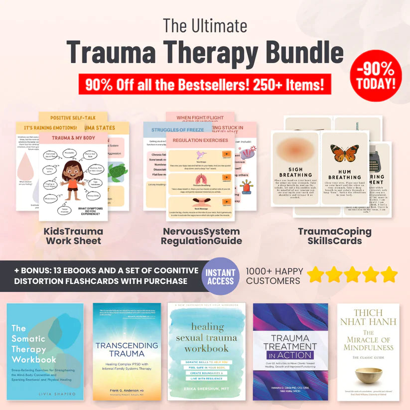 Trauma 90% Off Bundle, trauma healing, PTSD, CPTSD, somatic therapy, ptsd workbook, nervous system regulation, trauma worksheet, polyvagal + 13 ebooks